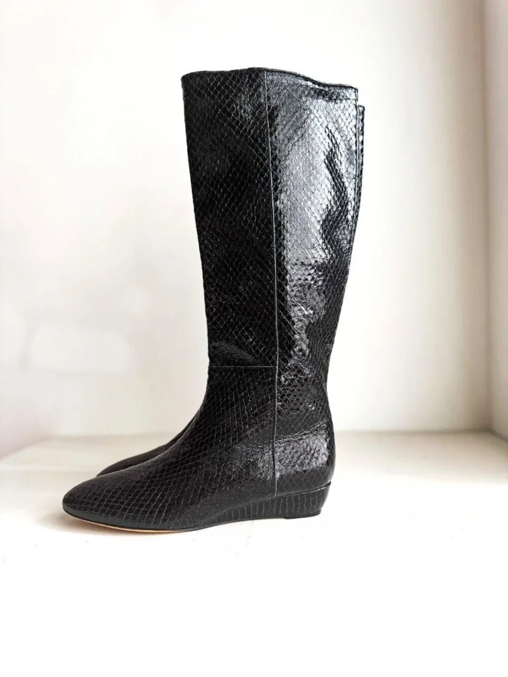 Loeffler Randall Black Leather Real Snakeskin Boots 9B